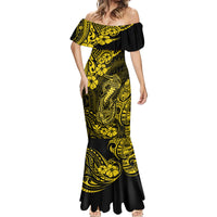 Hawaii Fish Hook Mermaid Dress Hibiscus Hawaii Tribal Tattoo Yellow Version - Wonder Print Shop