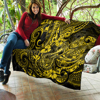 Hawaii Fish Hook Quilt Hibiscus Hawaii Tribal Tattoo Yellow Version - Wonder Print Shop