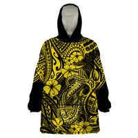 Hawaii Fish Hook Wearable Blanket Hoodie Hibiscus Hawaii Tribal Tattoo Yellow Version - Wonder Print Shop
