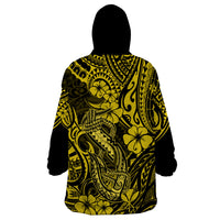 Hawaii Fish Hook Wearable Blanket Hoodie Hibiscus Hawaii Tribal Tattoo Yellow Version - Wonder Print Shop