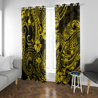 Hawaii Fish Hook Window Curtain Hibiscus Hawaii Tribal Tattoo Yellow Version - Wonder Print Shop