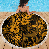 Hawaii King Kamehameha Beach Blanket Polynesian Pattern Gold Version - Wonder Print Shop