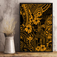 Hawaii King Kamehameha Canvas Wall Art Polynesian Pattern Gold Version - Wonder Print Shop