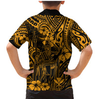 Hawaii King Kamehameha Family Matching Mermaid Dress and Hawaiian Shirt Polynesian Pattern Gold Version - Wonder Print Shop