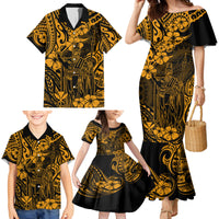 Hawaii King Kamehameha Family Matching Mermaid Dress and Hawaiian Shirt Polynesian Pattern Gold Version - Wonder Print Shop