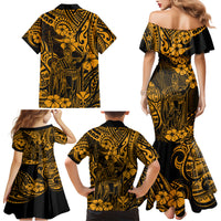 Hawaii King Kamehameha Family Matching Mermaid Dress and Hawaiian Shirt Polynesian Pattern Gold Version - Wonder Print Shop