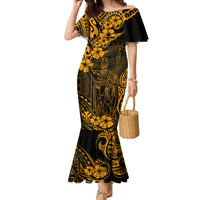 Hawaii King Kamehameha Family Matching Mermaid Dress and Hawaiian Shirt Polynesian Pattern Gold Version - Wonder Print Shop
