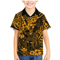 Hawaii King Kamehameha Family Matching Mermaid Dress and Hawaiian Shirt Polynesian Pattern Gold Version - Wonder Print Shop