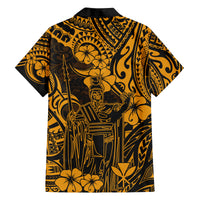 Hawaii King Kamehameha Family Matching Off Shoulder Short Dress and Hawaiian Shirt Polynesian Pattern Gold Version - Wonder Print Shop