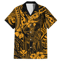 Hawaii King Kamehameha Family Matching Short Sleeve Bodycon Dress and Hawaiian Shirt Polynesian Pattern Gold Version - Wonder Print Shop