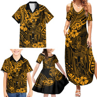 Hawaii King Kamehameha Family Matching Summer Maxi Dress and Hawaiian Shirt Polynesian Pattern Gold Version - Wonder Print Shop