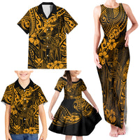 Hawaii King Kamehameha Family Matching Tank Maxi Dress and Hawaiian Shirt Polynesian Pattern Gold Version - Wonder Print Shop