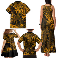 Hawaii King Kamehameha Family Matching Tank Maxi Dress and Hawaiian Shirt Polynesian Pattern Gold Version - Wonder Print Shop