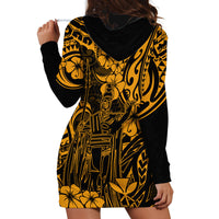 Hawaii King Kamehameha Hoodie Dress Polynesian Pattern Gold Version - Wonder Print Shop