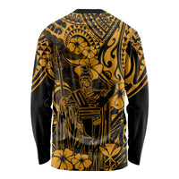 Hawaii King Kamehameha Long Sleeve Shirt Polynesian Pattern Gold Version - Wonder Print Shop