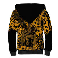 Hawaii King Kamehameha Sherpa Hoodie Polynesian Pattern Gold Version - Wonder Print Shop