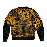 Hawaii King Kamehameha Sleeve Zip Bomber Jacket Polynesian Pattern Gold Version - Wonder Print Shop