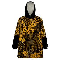 Hawaii King Kamehameha Wearable Blanket Hoodie Polynesian Pattern Gold Version - Wonder Print Shop