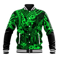 Hawaii King Kamehameha Baseball Jacket Polynesian Pattern Green Version - Wonder Print Shop
