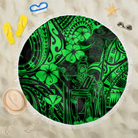 Hawaii King Kamehameha Beach Blanket Polynesian Pattern Green Version - Wonder Print Shop