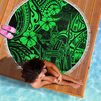 Hawaii King Kamehameha Beach Blanket Polynesian Pattern Green Version - Wonder Print Shop