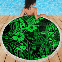 Hawaii King Kamehameha Beach Blanket Polynesian Pattern Green Version - Wonder Print Shop