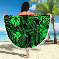 Hawaii King Kamehameha Beach Blanket Polynesian Pattern Green Version - Wonder Print Shop