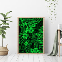 Hawaii King Kamehameha Canvas Wall Art Polynesian Pattern Green Version - Wonder Print Shop