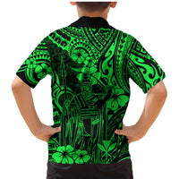 Hawaii King Kamehameha Family Matching Mermaid Dress and Hawaiian Shirt Polynesian Pattern Green Version - Wonder Print Shop