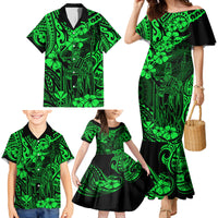 Hawaii King Kamehameha Family Matching Mermaid Dress and Hawaiian Shirt Polynesian Pattern Green Version - Wonder Print Shop