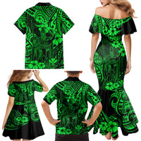 Hawaii King Kamehameha Family Matching Mermaid Dress and Hawaiian Shirt Polynesian Pattern Green Version - Wonder Print Shop