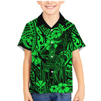 Hawaii King Kamehameha Family Matching Mermaid Dress and Hawaiian Shirt Polynesian Pattern Green Version - Wonder Print Shop