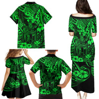 Hawaii King Kamehameha Family Matching Puletasi Dress and Hawaiian Shirt Polynesian Pattern Green Version - Wonder Print Shop