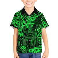 Hawaii King Kamehameha Family Matching Puletasi Dress and Hawaiian Shirt Polynesian Pattern Green Version - Wonder Print Shop