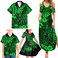 Hawaii King Kamehameha Family Matching Summer Maxi Dress and Hawaiian Shirt Polynesian Pattern Green Version - Wonder Print Shop
