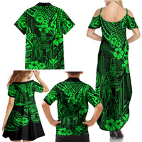 Hawaii King Kamehameha Family Matching Summer Maxi Dress and Hawaiian Shirt Polynesian Pattern Green Version - Wonder Print Shop