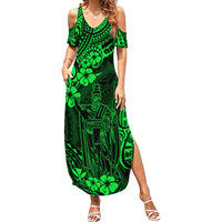 Hawaii King Kamehameha Family Matching Summer Maxi Dress and Hawaiian Shirt Polynesian Pattern Green Version - Wonder Print Shop