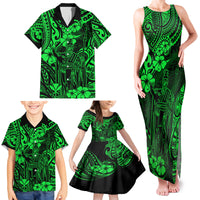 Hawaii King Kamehameha Family Matching Tank Maxi Dress and Hawaiian Shirt Polynesian Pattern Green Version - Wonder Print Shop