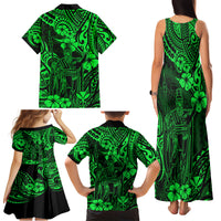 Hawaii King Kamehameha Family Matching Tank Maxi Dress and Hawaiian Shirt Polynesian Pattern Green Version - Wonder Print Shop