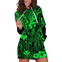 Hawaii King Kamehameha Hoodie Dress Polynesian Pattern Green Version - Wonder Print Shop