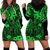 Hawaii King Kamehameha Hoodie Dress Polynesian Pattern Green Version - Wonder Print Shop