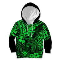 Hawaii King Kamehameha Kid Hoodie Polynesian Pattern Green Version - Wonder Print Shop