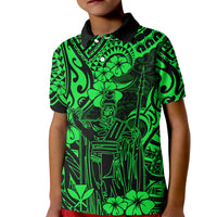 Hawaii King Kamehameha Kid Polo Shirt Polynesian Pattern Green Version - Wonder Print Shop