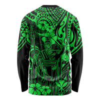 Hawaii King Kamehameha Long Sleeve Shirt Polynesian Pattern Green Version - Wonder Print Shop