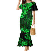Hawaii King Kamehameha Mermaid Dress Polynesian Pattern Green Version - Wonder Print Shop
