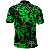 Hawaii King Kamehameha Polo Shirt Polynesian Pattern Green Version - Wonder Print Shop