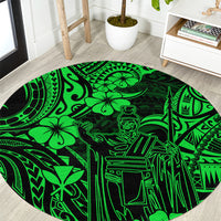 hawaii-king-kamehameha-round-carpet-polynesian-pattern-green-version