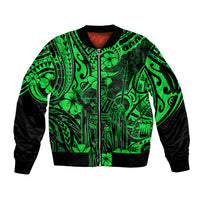 Hawaii King Kamehameha Sleeve Zip Bomber Jacket Polynesian Pattern Green Version - Wonder Print Shop