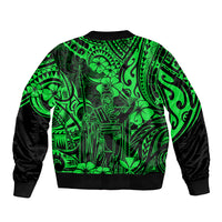 Hawaii King Kamehameha Sleeve Zip Bomber Jacket Polynesian Pattern Green Version - Wonder Print Shop