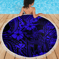 Hawaii King Kamehameha Beach Blanket Polynesian Pattern Navy Blue Version - Wonder Print Shop